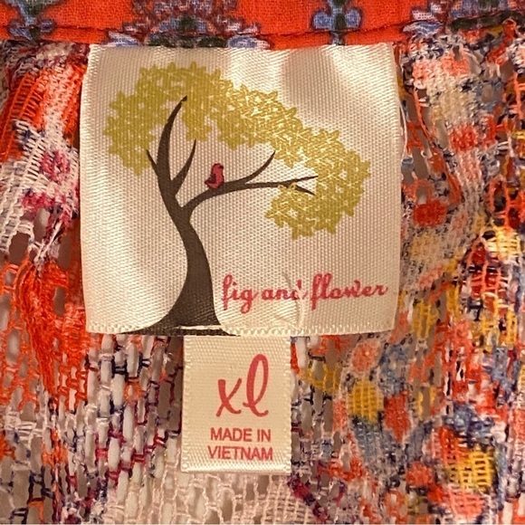 Anthropologie Fig and Flower XL Boho 3/4 Sleeve Tie Hem V-neck Red Blue Sheer - Picture 5 of 9